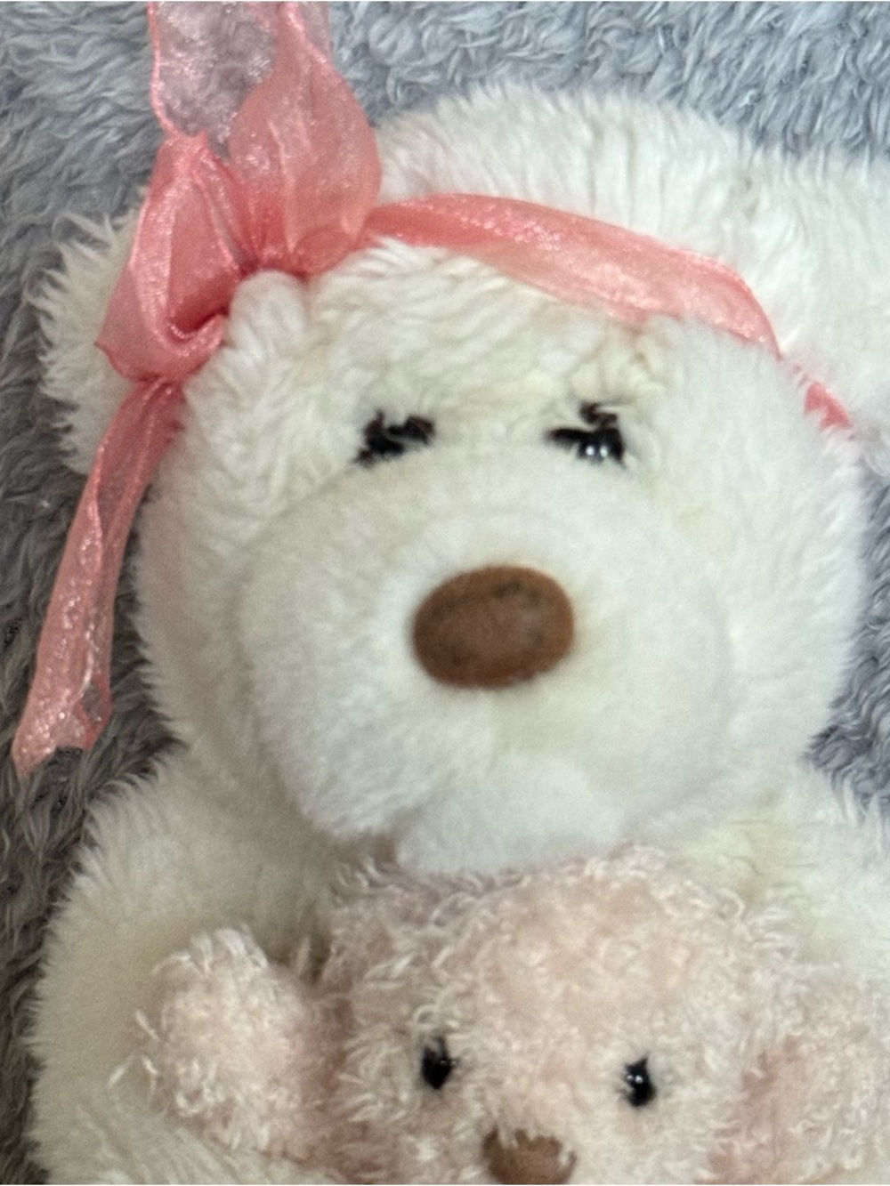 GUND Momma’s Love White Bear Plush w/ Baby Teddy Pink Bow Stuffed Animal Toy - Picture 2 of 8